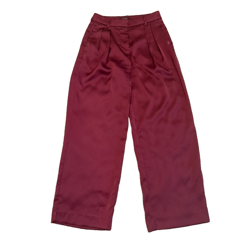 Banana Republic Wide Leg Dress Pants Size 0 Women's Pockets Burgundy Maroon